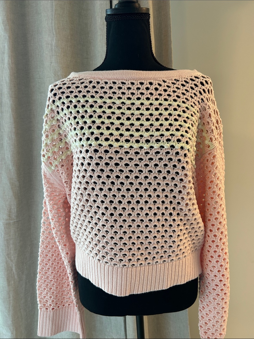J. Crew Embellished Pointelle Crewneck Open-Knit Sweater